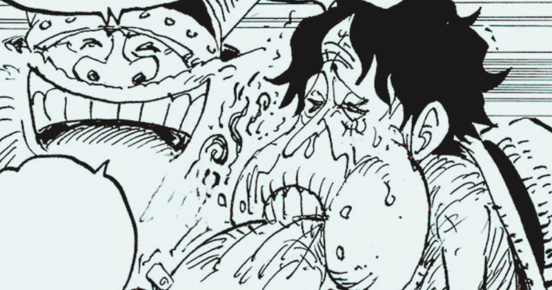 Adegan Luffy memakan hákarl, makanan darurat dari Elbaf. (mangaplus.shueisha.co.jp/One Piece)