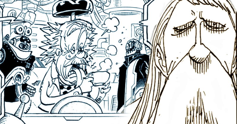 Marcus Mars dan tayangan Vegapunk di One Piece 1112. (mangaplus.shueisha.co.jp/One Piece)