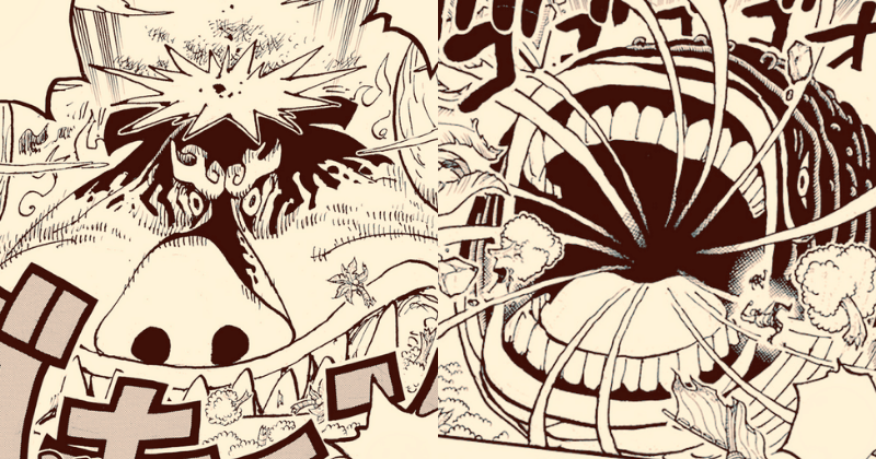 Wujud monster Shepherd Ju Peter dan Topman Warcury dari Gorosei. (mangaplus.shueisha.co.jp/One Piece)