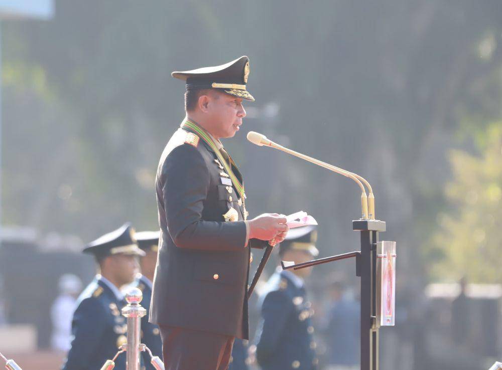 Panglima TNI Jenderal TNI Agus Subiyanto dalam upacara HUT TNI AU ke-78 di Lapangan AAU, Bantul, DIY, Senin (21/4/2024). (Dok. istimewa)