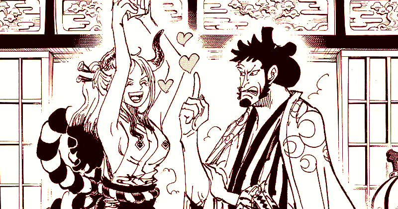 Yamato dan Kin'emon di cerita sampul One Piece 1112. (mangaplus.shueisha.co.jp/One Piece)