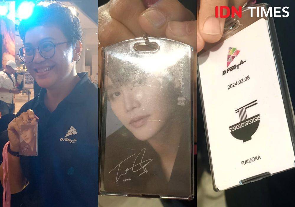Martha D. Silalahi dan contoh gift photocard D'FESTA Fukuoka 2024 (IDN Times/Ines Suseno)