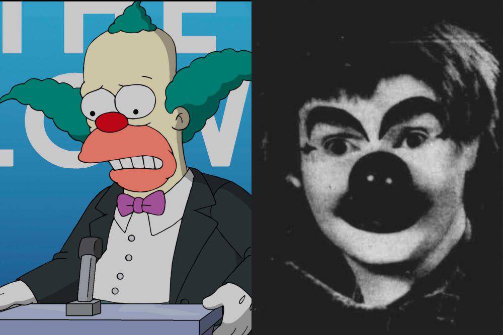 Krusty the Clown dalam The Simpsons dan Rusty Nails (James H. Allen) (dok. 20th Television Animation | commons.wikimedia.org/Heppner Gazette-Times/Unknown author)