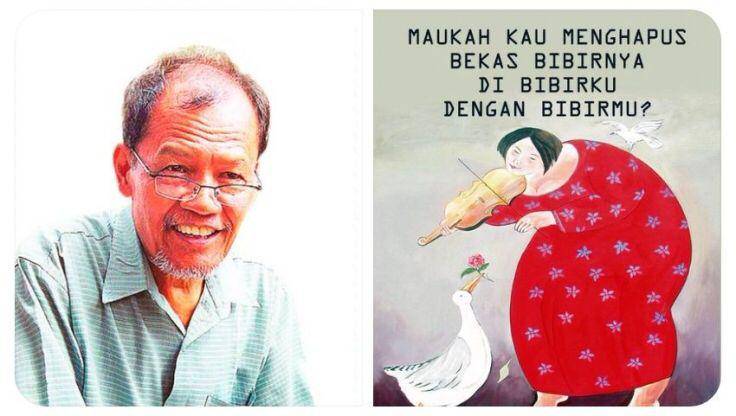 Foto Hamsad Rangkuti dan Buku Maukah Kau Menghapus Bekas Bibirnya di Bibirku dengan Bibirmu? (kompasiana.com/Diva Press)