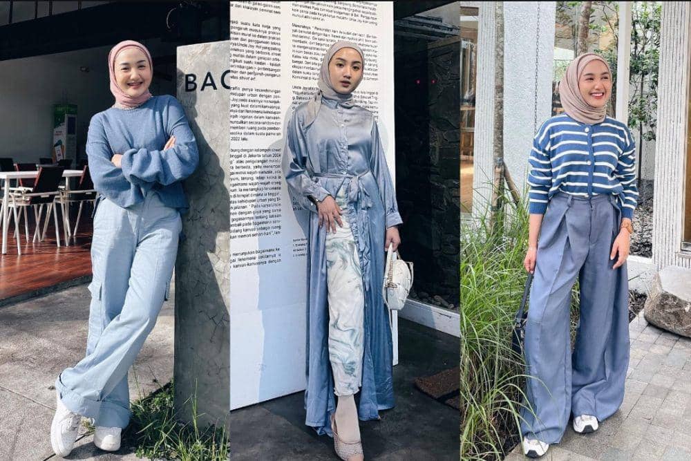 7 OOTD Hijab Nuansa Biru ala Thafanya Sabila, Tampil Elegan