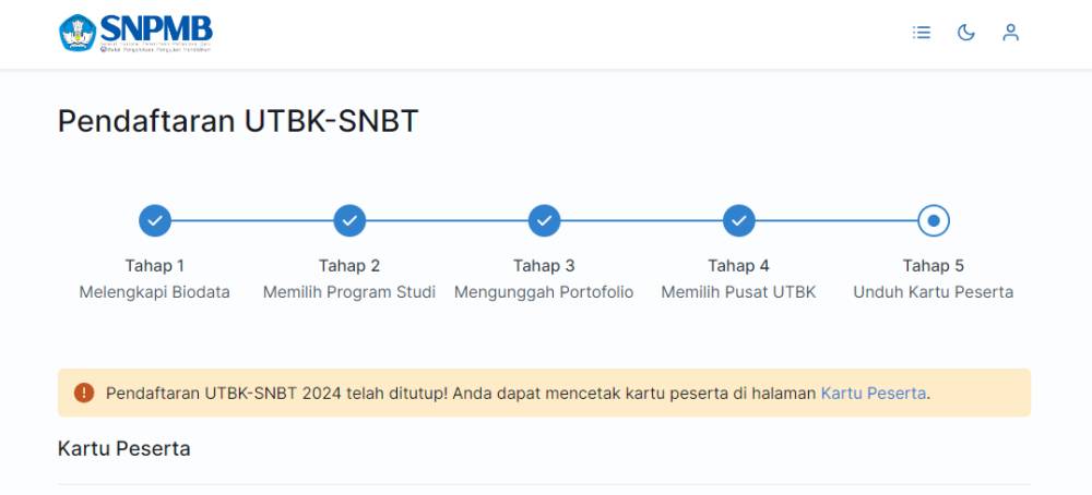 Cara mencetak Kartu Peserta UTBK SNBT 2024 (portal-snpmb.bppp.kemdikbud.go.id)