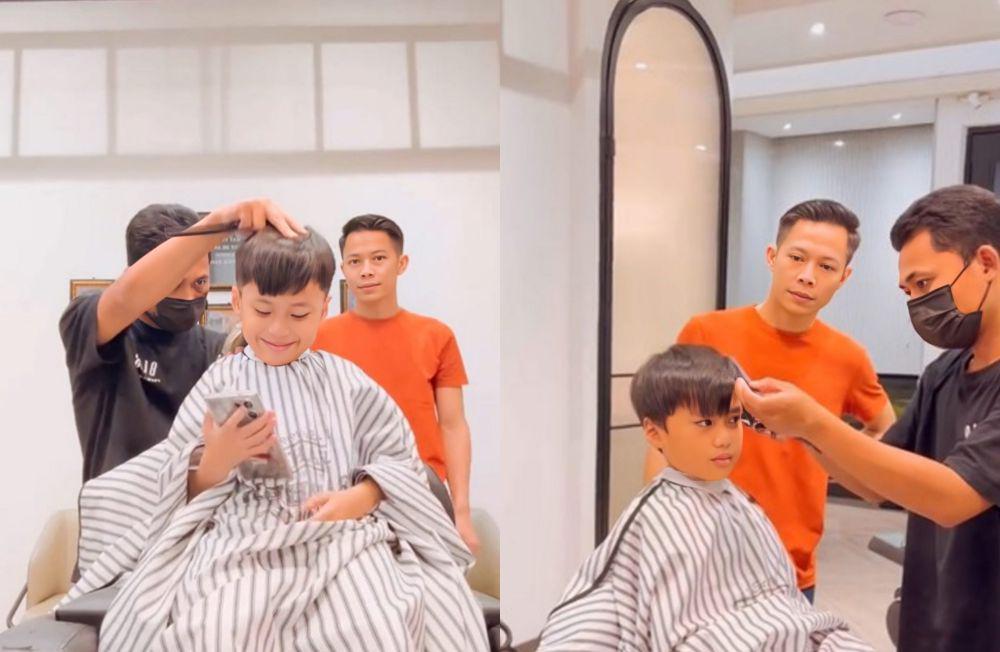 Ayah Telaten, 7 Potret Ikram Rosadi Temani Yusuf Cukur Rambut