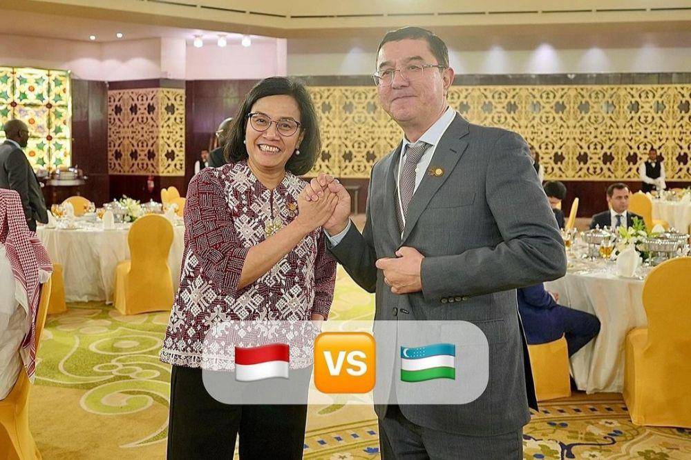 Menteri Keuangan (Menkeu) Sri Mulyani Indrawati bersama Menteri Keuangan Uzbekistan, Jamshid Kuchkarov. (Instagram/smindrawati)