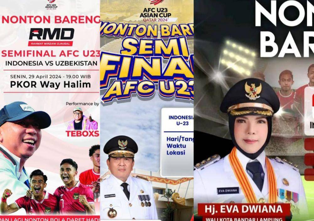 Kolese poster calon kepala daerah di Lampung gelar nobar semifinal AFC 2024 Timnas Indonesia Vs Uzbekistan. (IDN Times/Istimewa).