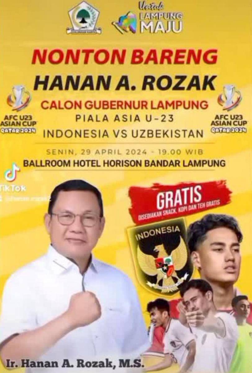 Kolese poster calon kepala daerah di Lampung gelar nobar semifinal AFC 2024 Timnas Indonesia Vs Uzbekistan. (IDN Times/Istimewa).