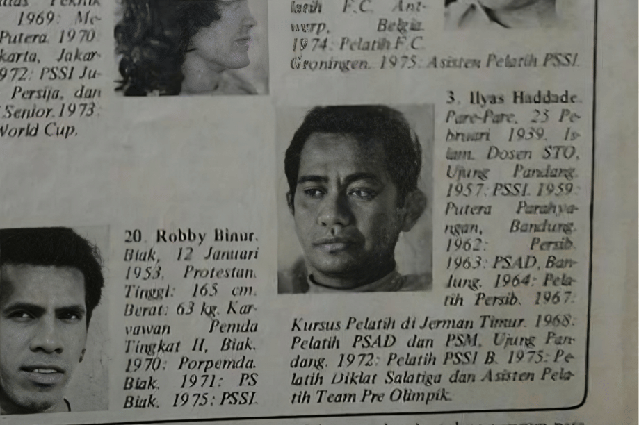 Potret Ilyas Haddade dalam daftar pemain Timnas Pra-Olimpiade 1976 yang berlangsung pada 1975 di Jakarta. (Dok. Istimewa)