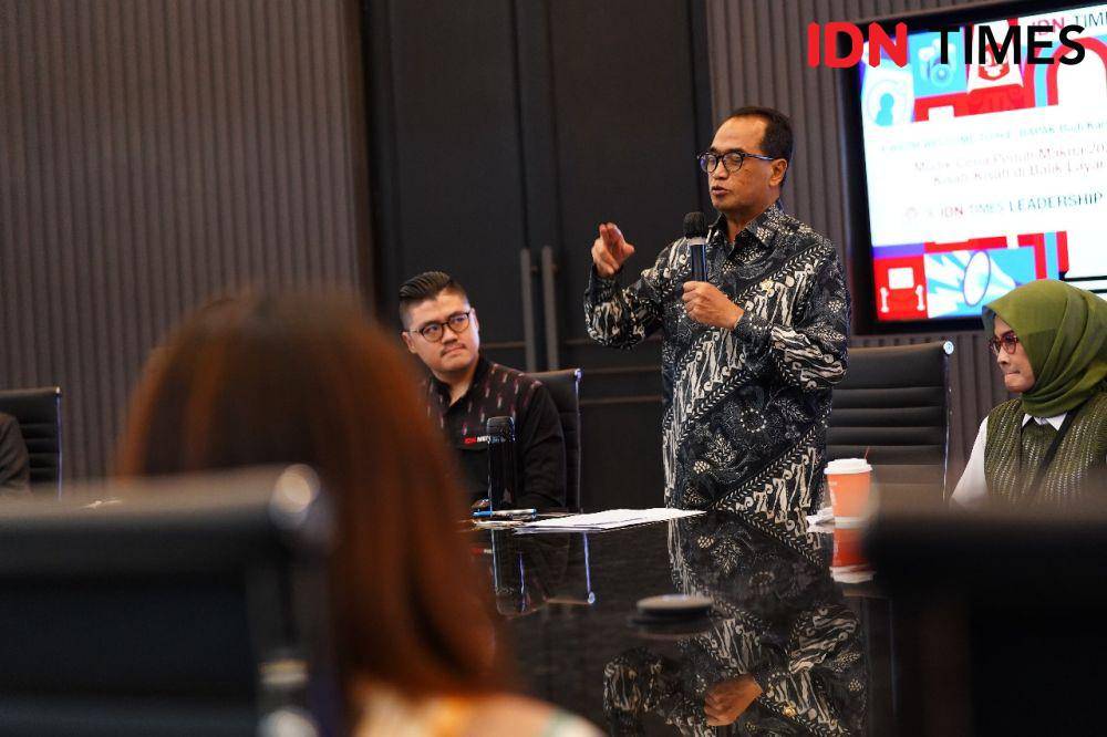 Menteri Perhubungan RI, Budi Karya Sumadi saat hadiri acara IDN Times x Perhumas di Kantor IDN Media HQ pada Senin (29/4/2024). (IDN Times/Tata Firza)