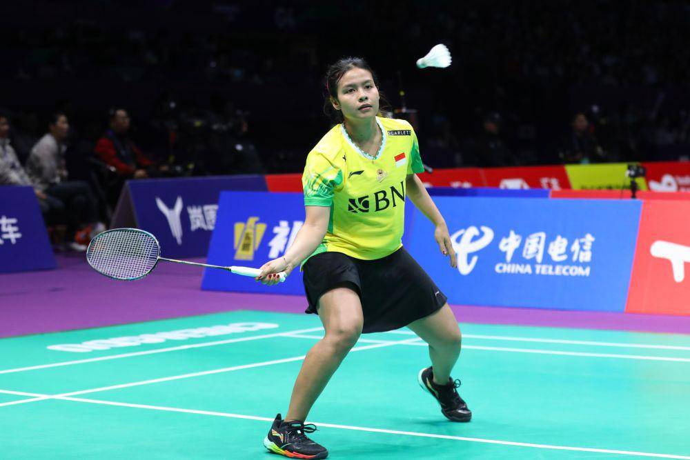 Komang Ayu Cahya Dewi di Uber Cup 2024 melawan tim beregu putri Uganda (dok. PP PBSI)