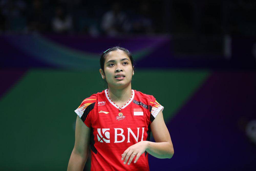 Gregoria Mariska Tunjung di Uber Cup 2024 melawan tim beregu putri Hong Kong (dok. PP PBSI)
