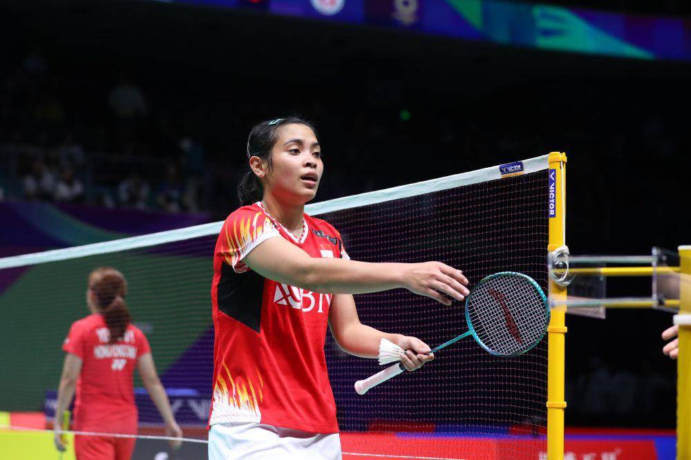 Gregoria Mariska Tunjung di Uber Cup 2024 melawan tim beregu putri Hong Kong (dok. PP PBSI)
