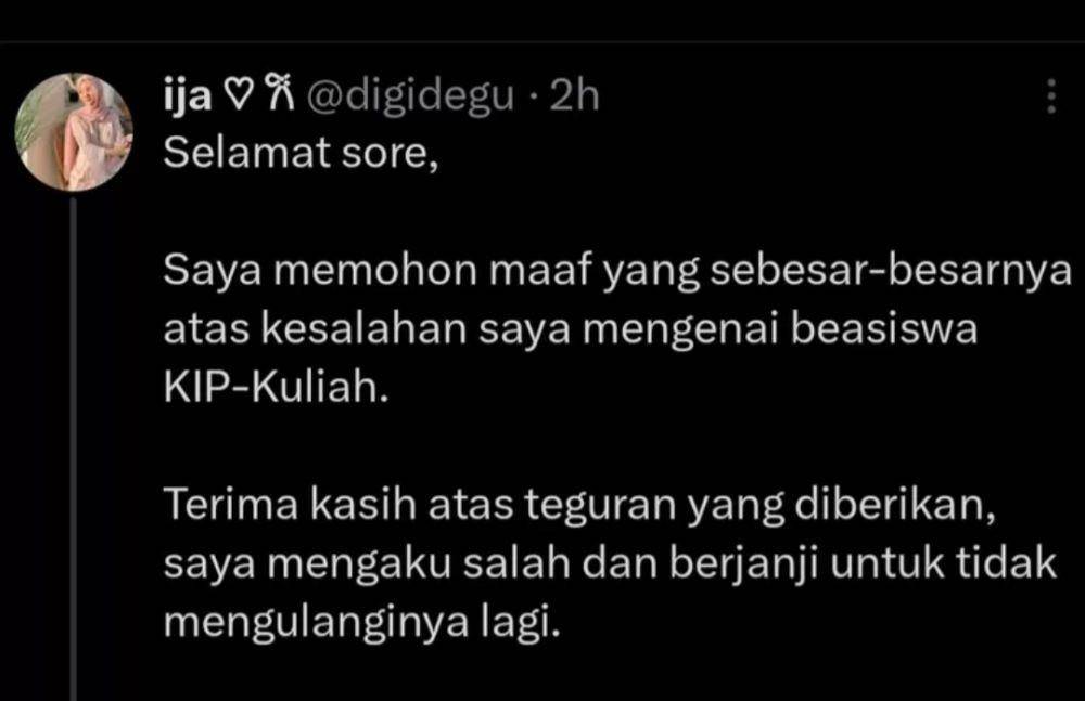 Viral mahasiswi penerima KIP selebgram/ss Twitter @digidegu
