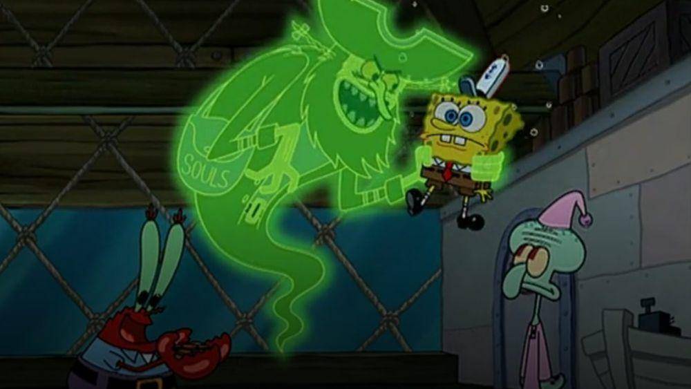 Mr. Krabs menjual ke SpongeBob ke Flying Dutchman. (dok. Nickelodeon/SpongeBob SquarePants)