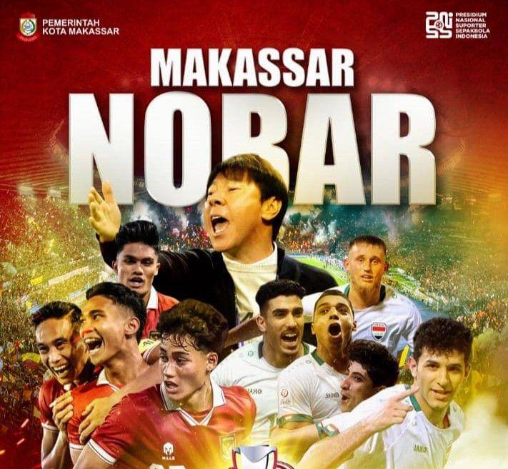 Poster nobar Indonesia Vs Irak yang digelar oleh Pemkot Makassar/Istimewa