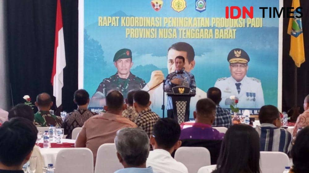Mentan Andi Amran Sulaiman saat memimpin rakor peningkatan produksi padi provinsi NTB, Kamis malam (2/5/2024). (IDN Times/Muhammad Nasir)