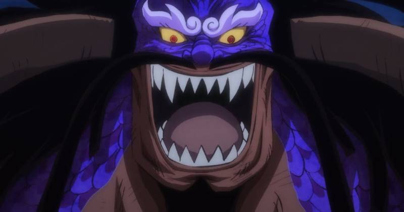 Wujud Hybrid Kaidou setelah Shuron Hakke. (Toei Animation/One Piece)