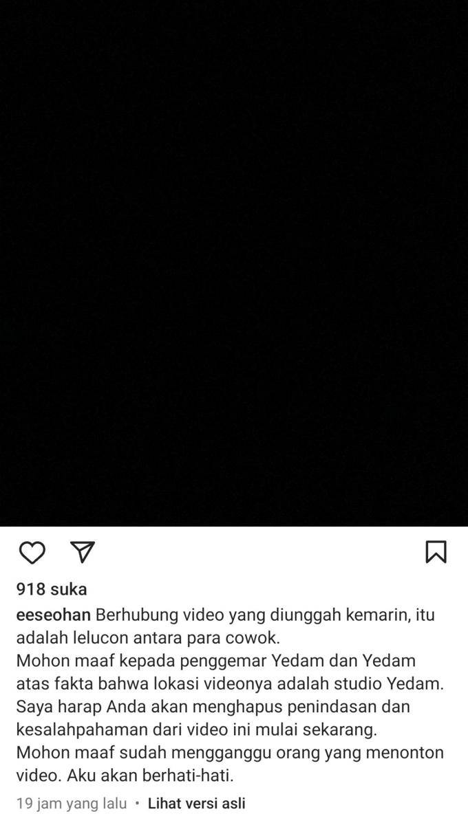 Klarifikasi Lee Seo Han (Instagram.com/eeseohan)