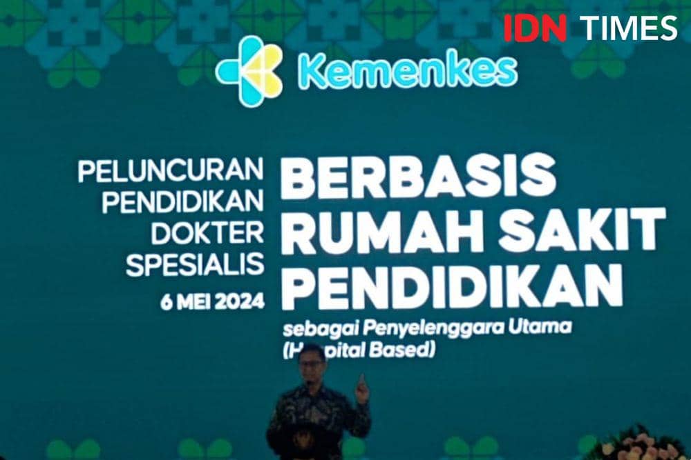 Menteri Kesehatan Budi Gunadi Sadikin saat melaunching PPDS RSPPU di RS Anak dan Bunda Harapan Kita, Jakarta Barat, Senin (6/5/2025). (IDN Times/Dini Suciatiningrum)