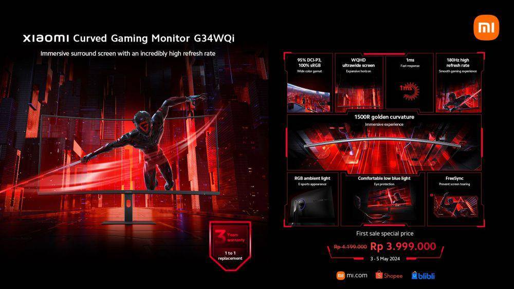 Xiaomi Curved Gaming Monitor G34WQi (dok. Xiaomi Indonesia)