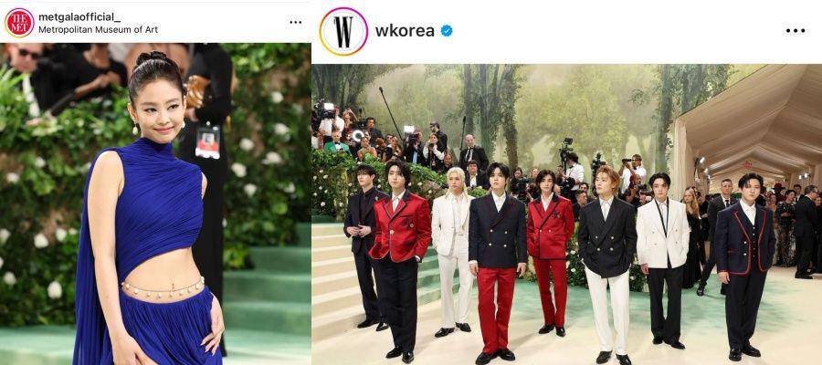 Jennie BLACKPINK dan Stray Kids di MET Gala 2024 (instagram.com/metgalaofficial_ | instagram.com/wkorea)