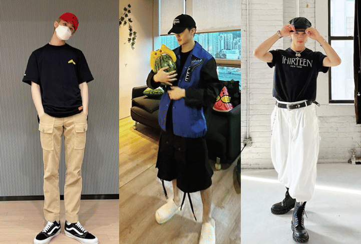 ide padu padan t-shirt hitam ala Mark NCT (instagram.com/onyourm__ark)