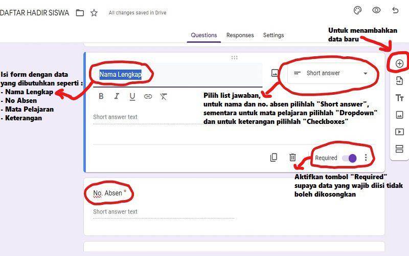 Panduan membuat absensi online di Google Forms (dok. pribadi/Jubaedah Haryani)