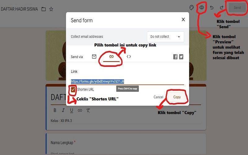 Panduan membuat absensi online di Google Forms (dok. pribadi/Jubaedah Haryani)