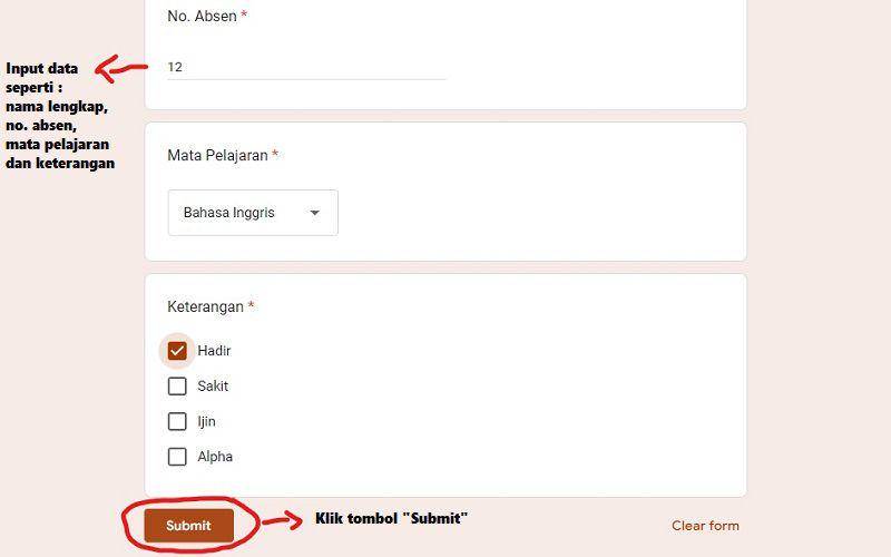 Panduan membuat absensi online di Google Forms (dok. pribadi/Jubaedah Haryani)