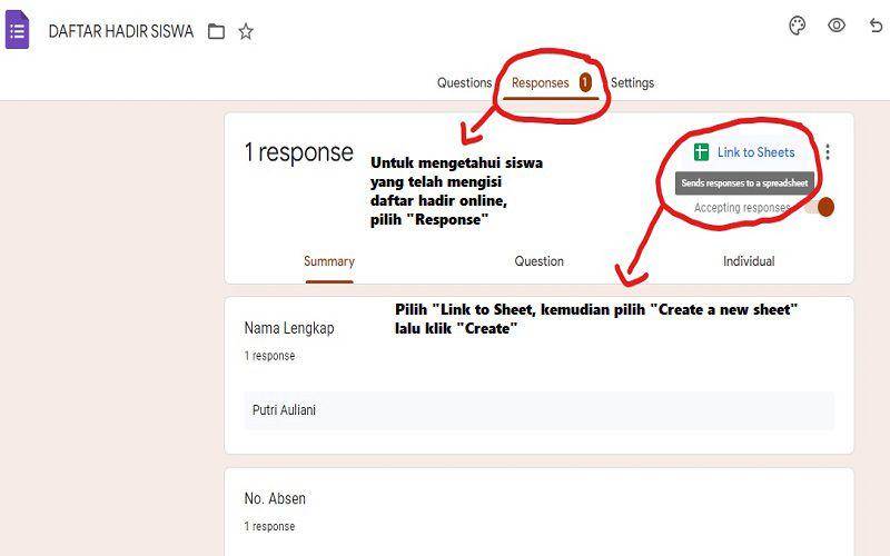 Panduan membuat absensi online di Google Forms (dok. pribadi/Jubaedah Haryani)
