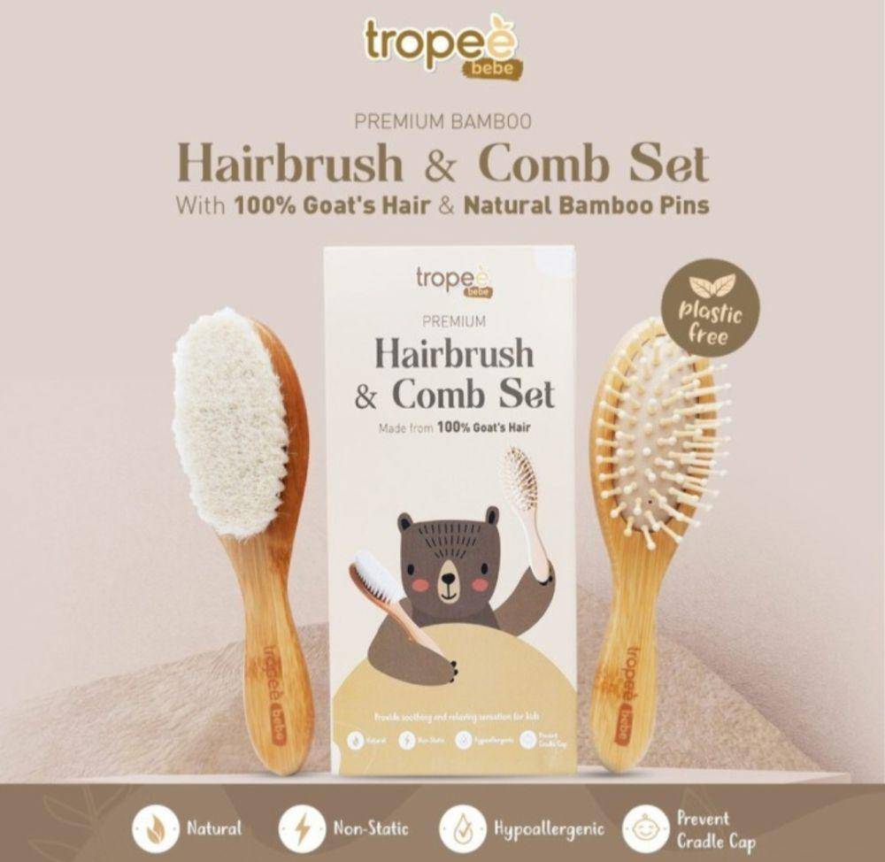Tropee Bebe Sisir Bamboo (Hairbrush and Comb Premium Set) ) (tokopedia.com/sunnybabies)