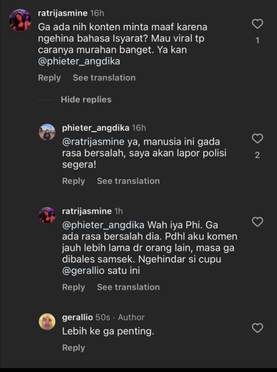 Tangkapan layar komentar Gerak di video/dok Pinping