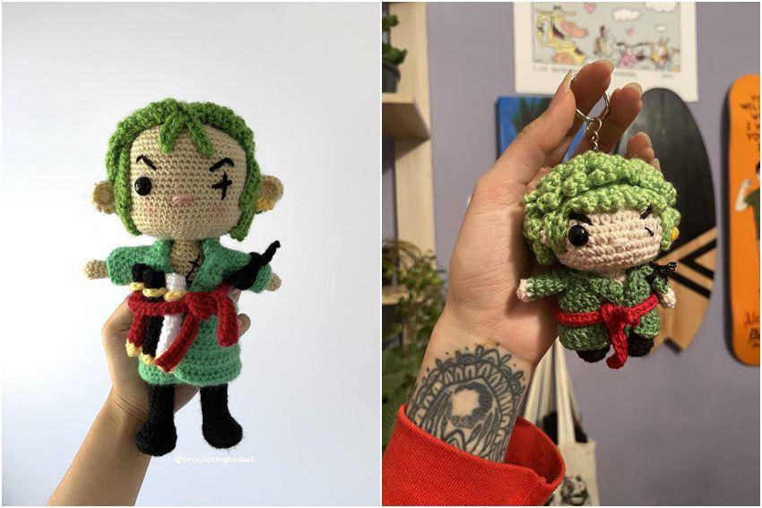 kolase potret rajutan tangan bertema Zoro (reddit.com/user/crochetingkoalas | reddit.com/user/Chance_Return6175)