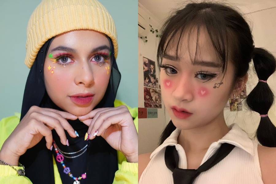 makeup colorful buat nonton konser (instagram.com/dillaljaidi | mariadelouvre)