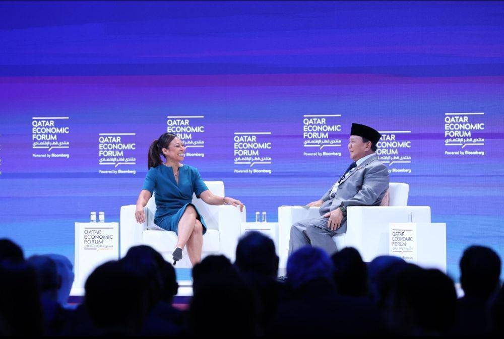 Presiden terpilih, Prabowo Subianto ketika berbicara di Forum Ekonomi Qatar. (Dokumentasi Media Menhan)