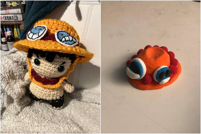 kolase potret karya buatan tangan Portgas D Ace (reddit.com/user/girltryingtocrochet | reddit.com/user/Possible-Eggplant465)