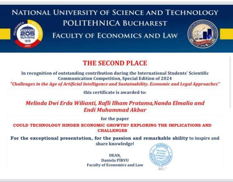 Mahasiswa Fakultas Ekonomi dan Bisnis (FEB) Universitas Lampung (Unila) meraih juara dua paper competition dalam kegiatan International Students’ Scientific Communication Competition (official.unila)
