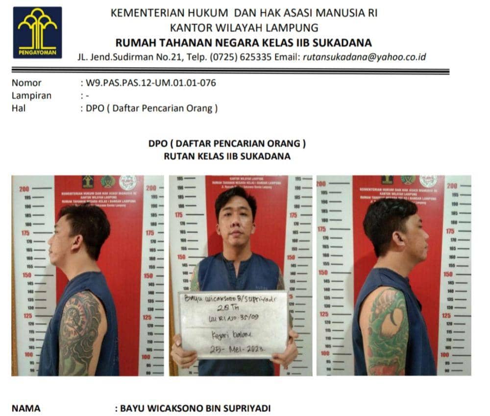 Napi Narkoba Kabur, 3 Pejabat Rutan Sukadana Lampung Timur Dicopot