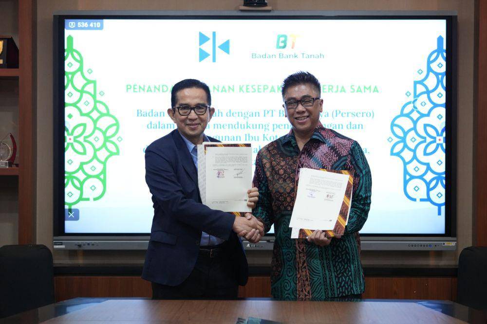 Badan Bank Tanah melakukan penandatangan kerja sama dengan Otorita Ibu Kota Nusantara (OIKN). (Dok/Humas Bank Tanah).