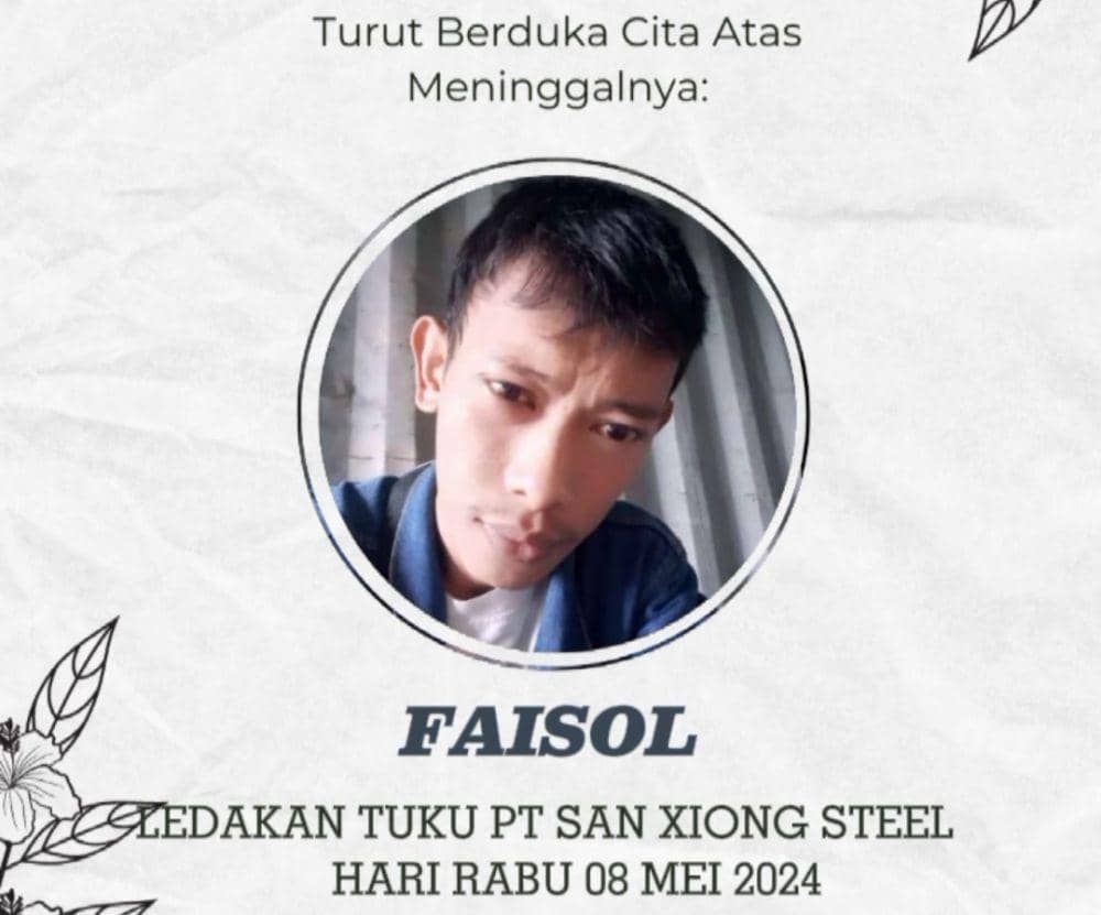 Ucapan duka terhadap korban kecelakaan kerja PT San Xiong Steel Indonesia, Faisol. (IDN Times/Istimewa).