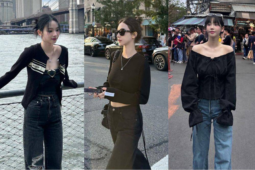 ide OOTD kasual pakai celana jeans ala Karina aespa (instagram.com/katarinabluu)