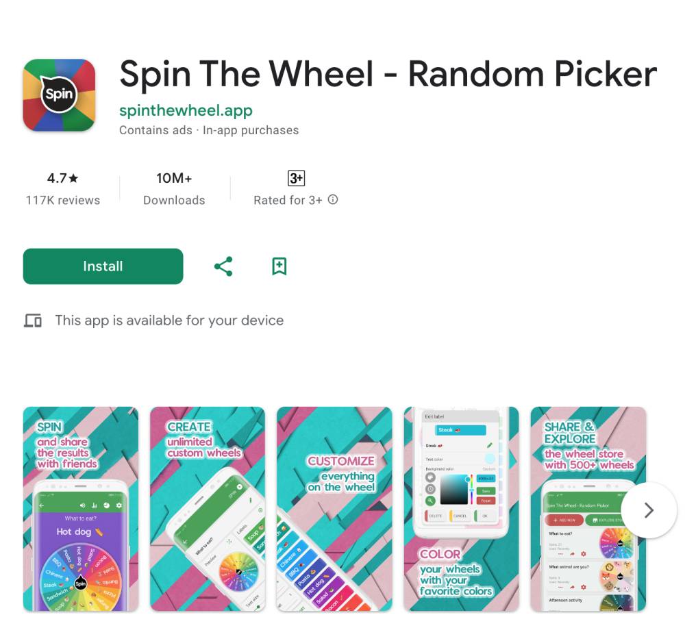 Spin The Wheel - Random Picker (dok. Google Play Store/spinthewheel.app)