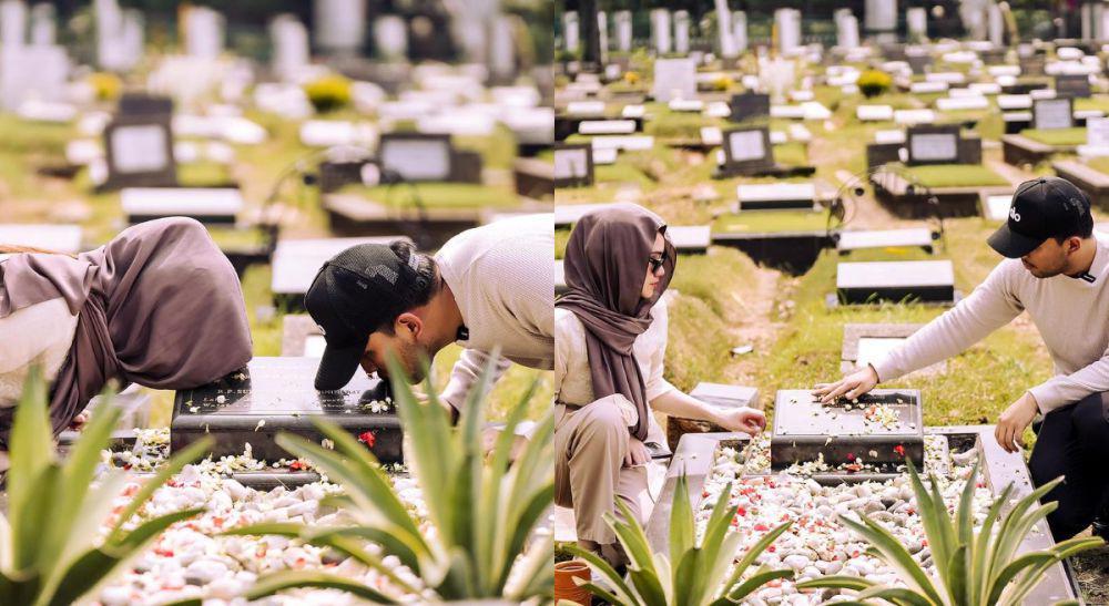 Momen Thariq dan Aaliyah ke Makam Adjie Massaid untuk Minta Restu