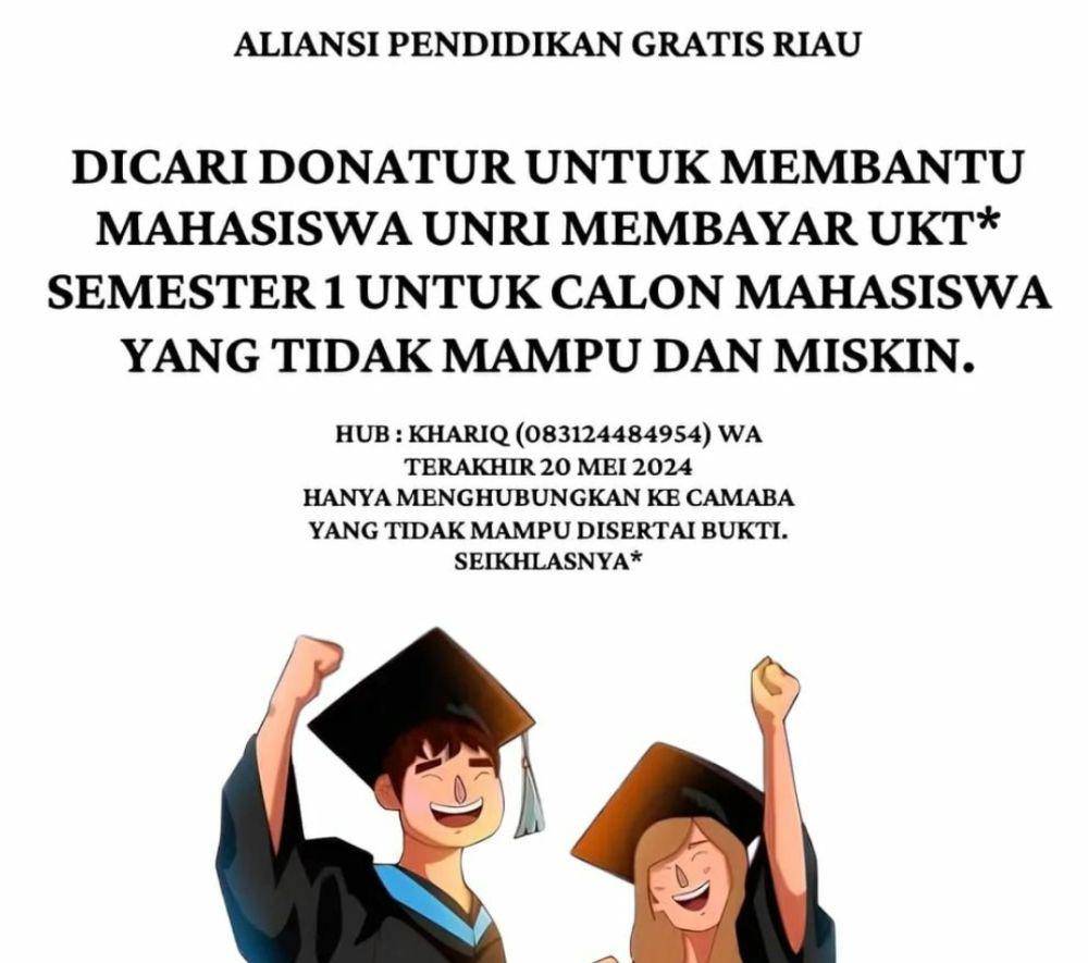 Aliansi Pendidikan Gratis Riau membantu para calon mahasiswa baru Universitas Riau yang tidak sanggup membayar UKT (IDN Times/ IG pendidikangratis)