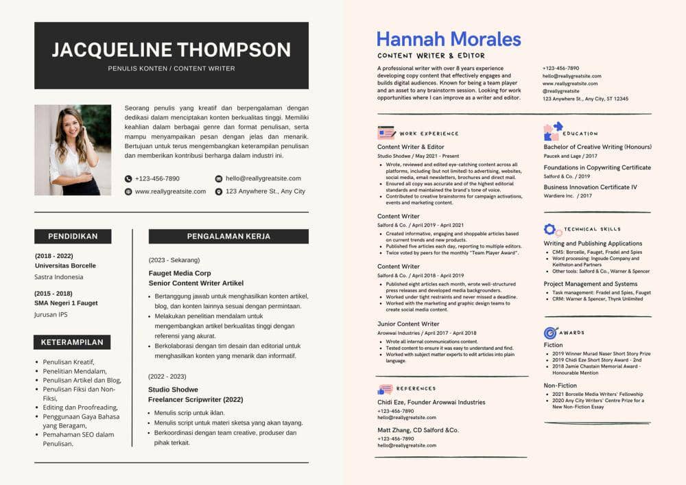 ilustrasi contoh portofolio content writer (canva.com/Artha Grafika I canva.com/Take Care Creative)