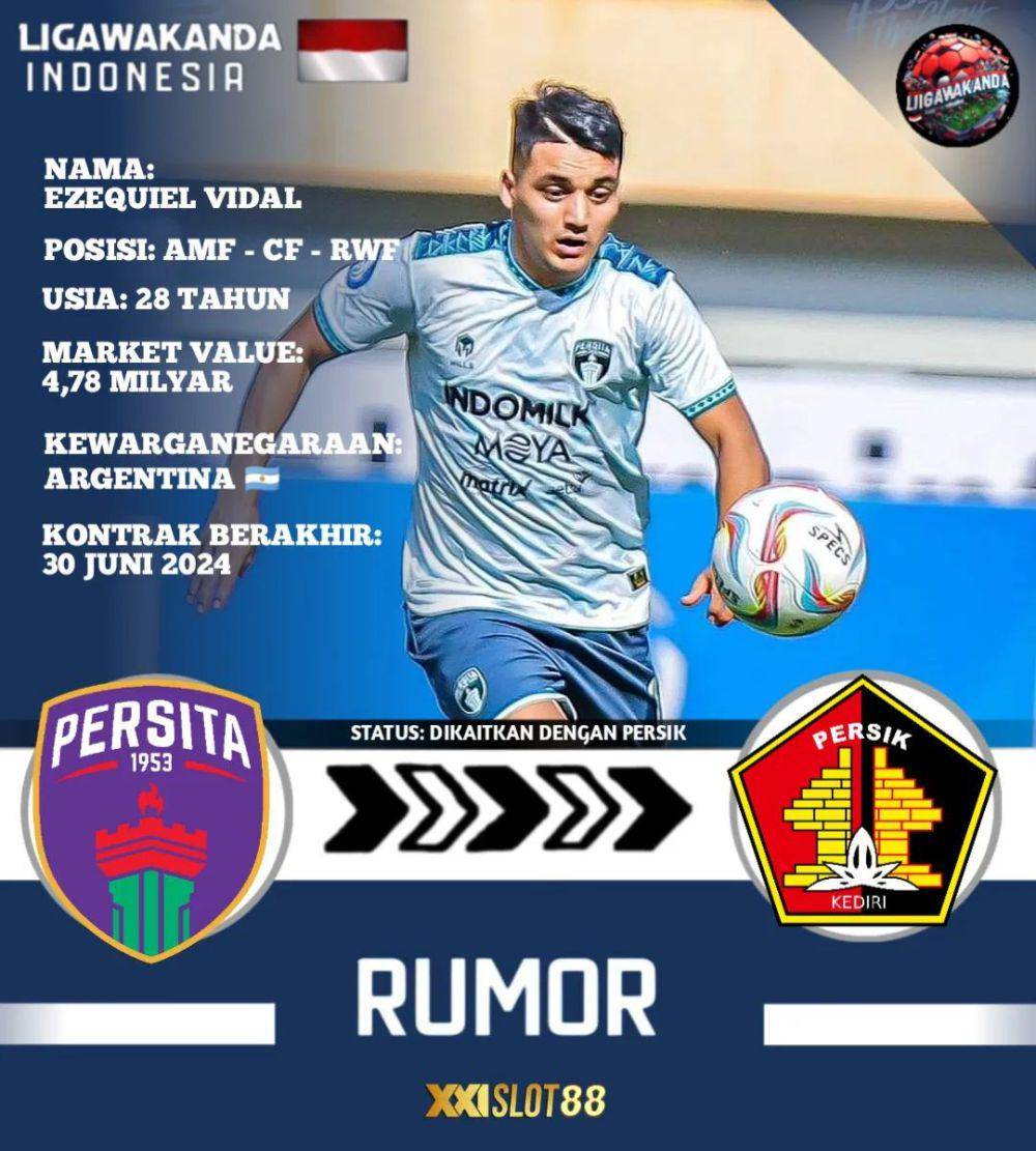 Pemain Argentina Ezequiel Vidal dirumorkan bergabung Persik Kediri musim depan.instagram.com/ligawakanda