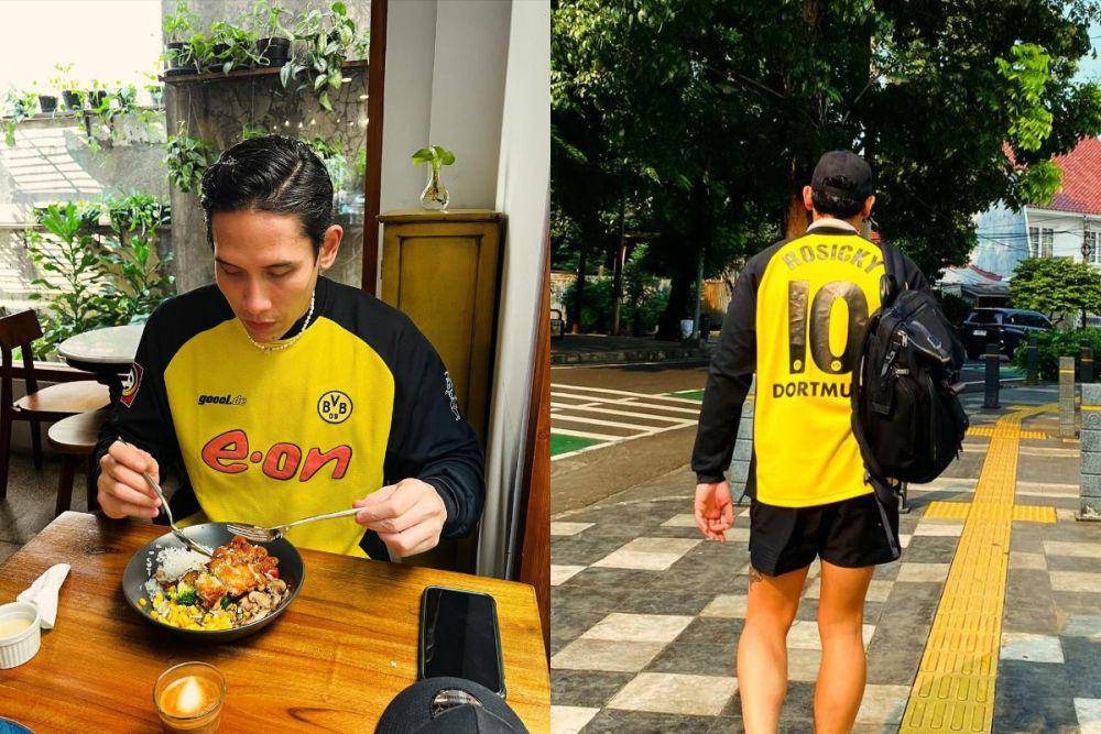 potret Ganindra Bimo pakai koleksi jersey vintage (instagram.com/karbida_fc)